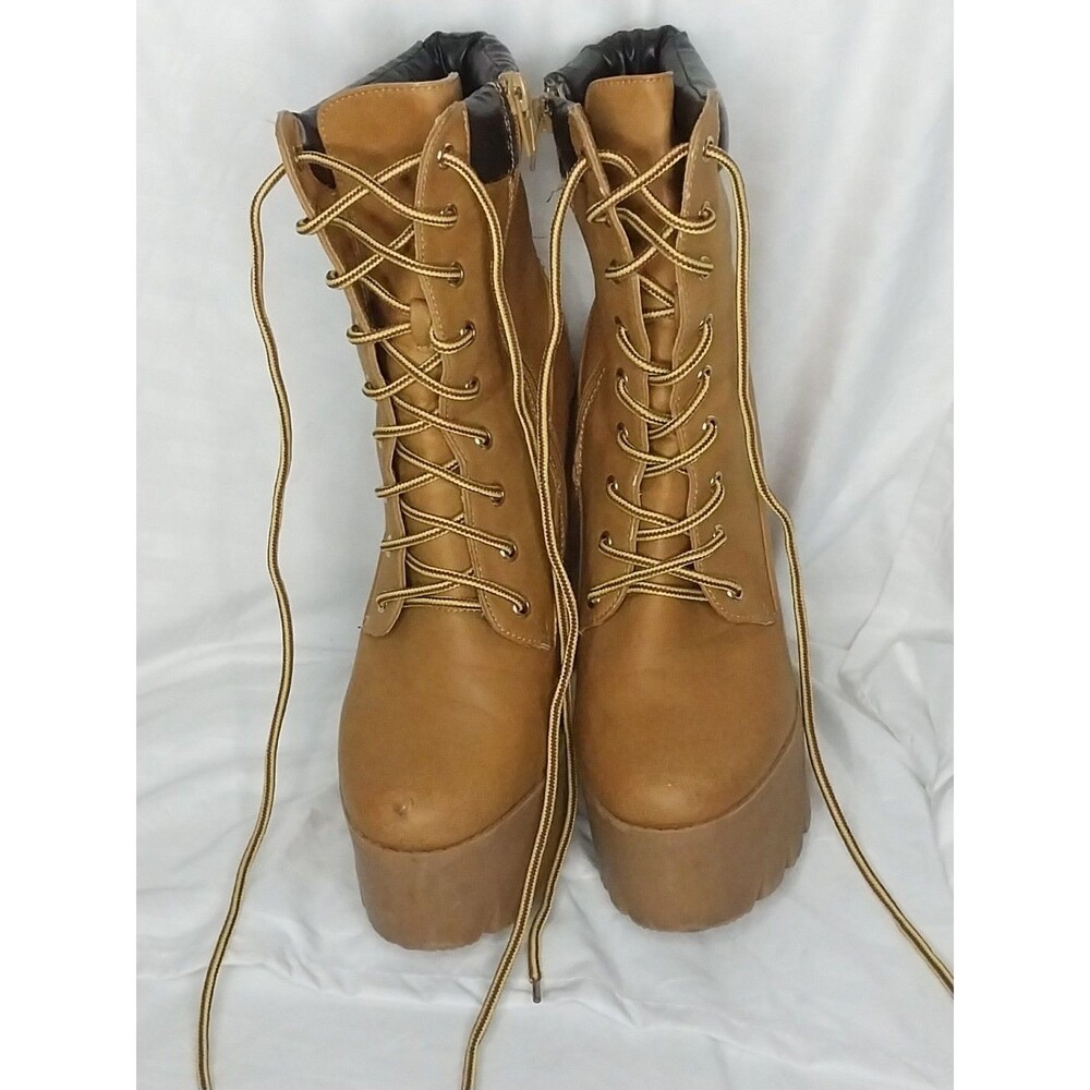 Bumper Women's Platform Lace-Up Boots Size 8.5 Rocker Style-Tan - Picture 3 of 6